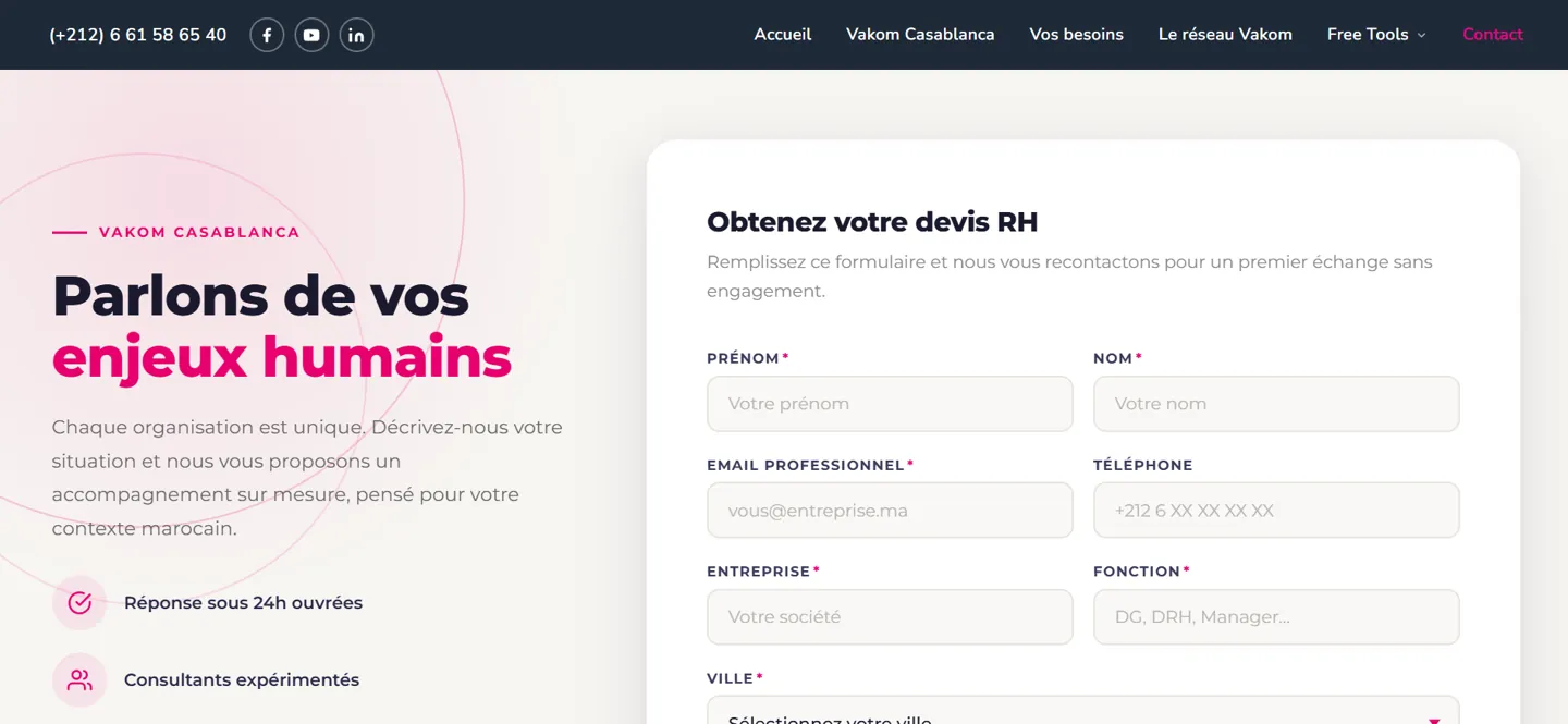 Vakom Casablanca, formulaire de contact